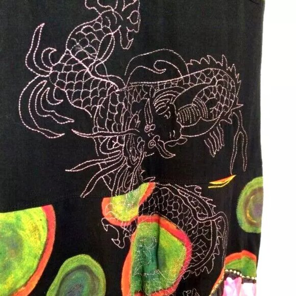 SOLD! DESIGUAL Swing Dress V-neck Floral Rio Flowers Dragons Print Embroidery M - Picture 4 of 13